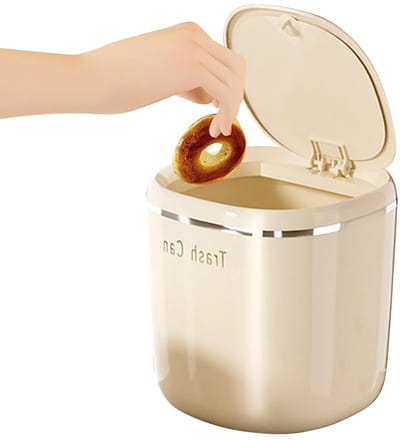 Kleine Afvalemmer - Prullenmand Bureau - Netheid Creëren - Contactloos Deksel - 26 Liter - Beige