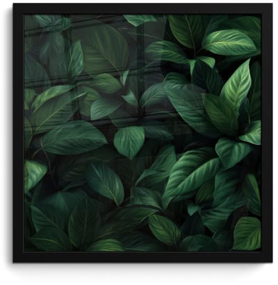 Poster in lijst - Fotolijst 40x40 cm - Posters - Bladeren - Ovaal - Groen - Nerven - Posterlijst zwart - Decoratie - Wanddecoratie woonkamer - Muurdecoratie slaapkamer
