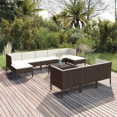 vidaXL - 11-delige - Loungeset - met - kussens - poly - rattan - bruin