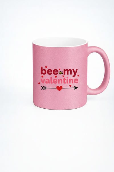 Roze Glitter 'Bee My Valentine' Valentijn Mok - Romantisch Cadeau