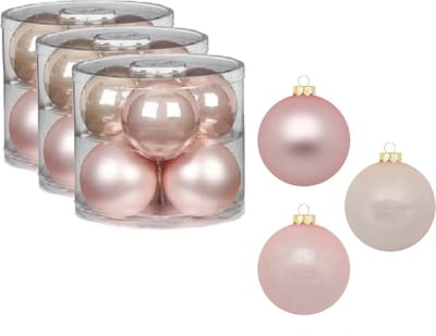 18x stuks glazen kerstballen 10 cm parel roze glans en mat - Kerstboomversiering donkergroen