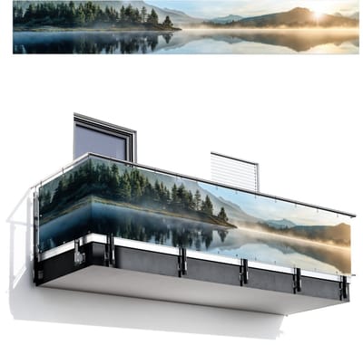 Balkonscherm 500x75 cm - Balkonposter Meer - Mist - Bergen - Landschap - Balkon scherm decoratie - Balkonschermen - Balkondoek zonnescherm