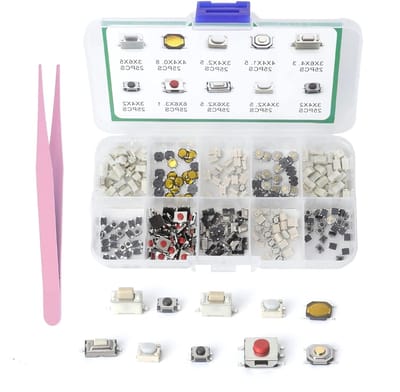Tactiele Drukknoppen Set van 250 Stuks, Microknoppen en Mini Drukknoppen voor DIY Reparatie en Vervanging van Voertuig LCD Paneel, Inclusief Tangen en 10 Modellen
