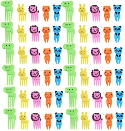 60 stuks dieren-fruitspiesen voor kinderen, 5 designs (olifant, leeuw, kikker, haas, panda, fruitvorken en piekkers voor Mepal broodtrommel, snackbox, BPA-vrij
