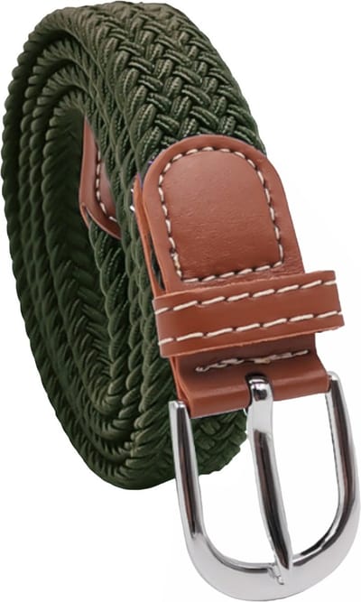 Fako Fashion - Elastische Gevlochten Riem Smal - Smalle Damesriem - Herenriem - Ceintuur - Canvas - Elastisch - Gevlochten - 105cm - 25mm - Legergroen