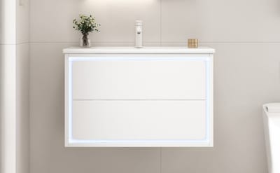 Wishdor - Badkamermeubel - Wandhangend Met LED-Radarsensorverlichting - Modern - MDF En Keramiek - Wit - 76 X 46 X 48,5 Cm