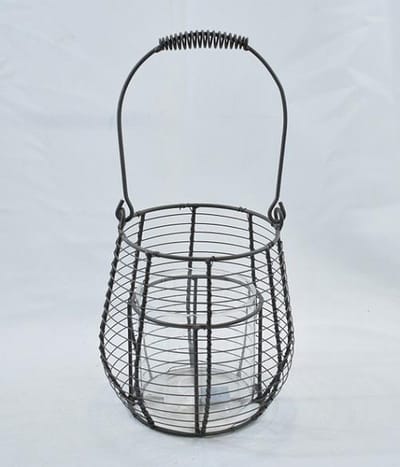 ZoeZo Design - kandelaar - windlicht - antraciet draadijzer - H 16.5 x Ø 13 cm - stoer - sober - robuust - industrieel