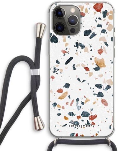 Case Company® - Hoesje met koord geschikt voor iPhone 12 Pro hoesje met Koord - Terrazzo N°4 - Telefoonhoesje met Zwart Koord - Bescherming aan alle Kanten en Over de Schermrand