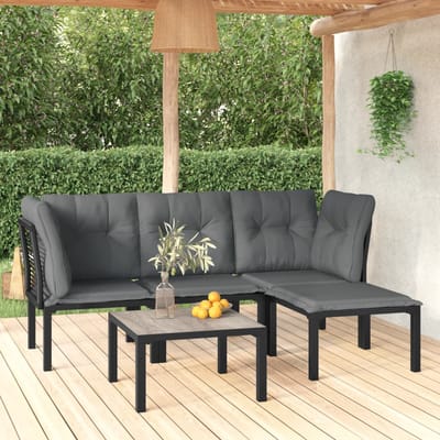 vidaXL - 5-delige - Loungeset - poly - rattan - zwart - en - grijs