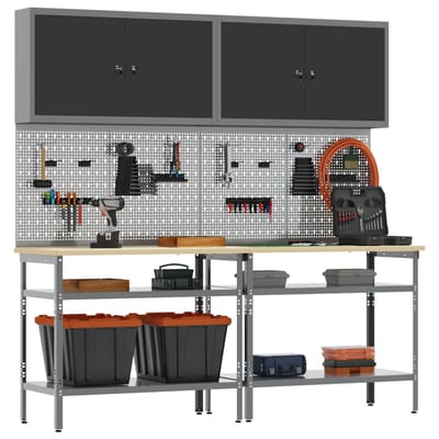 vidaXL - Werkbankset - 8 - st - Zwart - en - Grijs - Gepoedercoat - staal