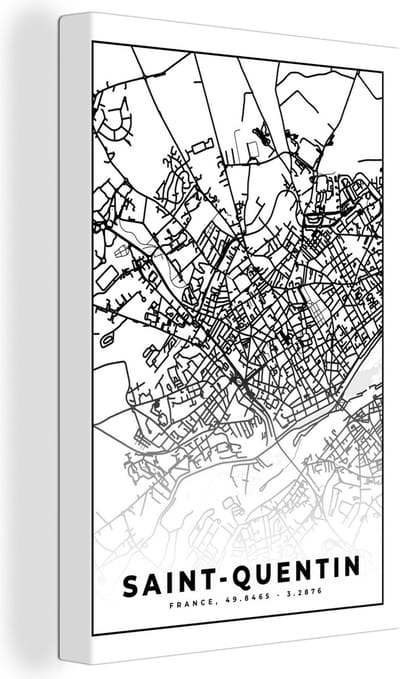 Canvas Schilderij Stadskaart - Saint-Quentin - Plattegrond - Kaart - Frankrijk - Zwart wit - 20x30 cm - Wanddecoratie