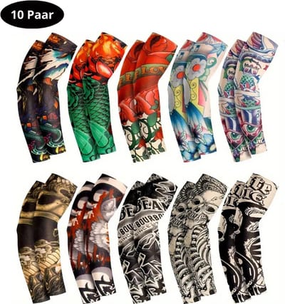 Nivard Tattoo Sleeve - Voor Volwassenen - Mouw - Tatoeage - Arm Warmer - Zonbescherming - UV Beschermend - 10 Stuks