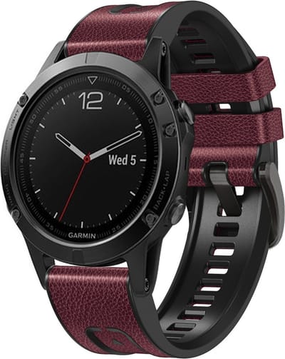 By Qubix - Geschikt voor Garmin bandje - 26mm Quickfit - leer + siliconen bandje - Bordeaux - Geschikt voor Garmin Fenix 7X / 6X / 5X
