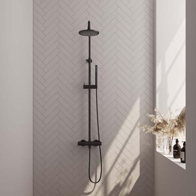 Brauer Black Edition Opbouw Thermostatische Regendoucheset - Hoofddouche 20 cm - Staafhanddouche - Doucheslang - Mat Zwart
