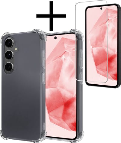 Hoesje - Met Screenprotector - Geschikt voor Samsung Galaxy A35 - Sterk & Shockproof - Siliconen Case - Back Cover - Telefoon Hoes - Shock Proof - Transparant