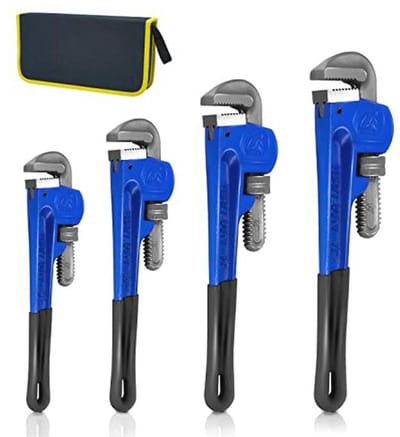 Verstelbare Pijpmoersleutel Set - 4 Stuks - Warmtebehandeld met Zachte Grip - Inclusief Opbergtas
