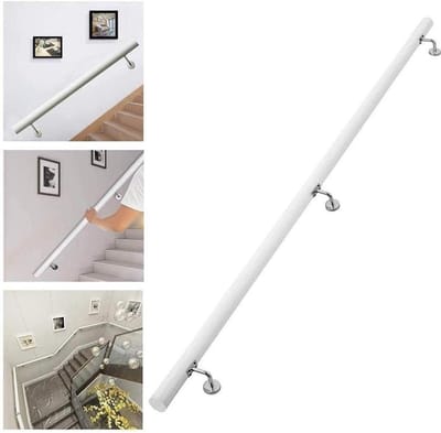 Houten Trapleuning - Wandmontage Reling - Veiligheid Binnenshuis - Stevig Grenen Hout - 200 cm - Wit