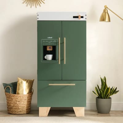 ROBOTIME - ROBUD Vintage groene koelkast voor kinderkeuken-speelset met accessoires - Speelgoedkoelkast voor peuterskeuken - Perfect cadeau voor kinderen vanaf 3 jaar