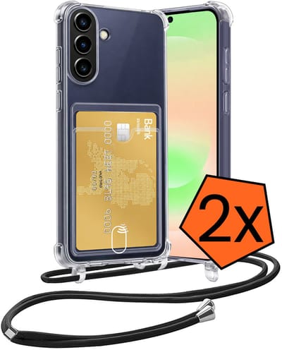 Hoesje Geschikt voor Samsung A37 Hoesje Met Telefoonketting Pasjeshouder Shockproof Case Koord - Hoesje Geschikt voor Samsung Galaxy A37 Hoes Met Kaarthouder - Transparant - 2 PACK