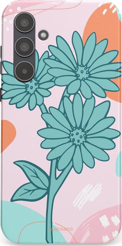 Casetastic hoesje geschikt voor Samsung Galaxy A55 - Dubbellaagse bescherming - Roze Oranje Bloemen - Fashion Case - Wit Mintgroen Lichtroze Lichtblauw