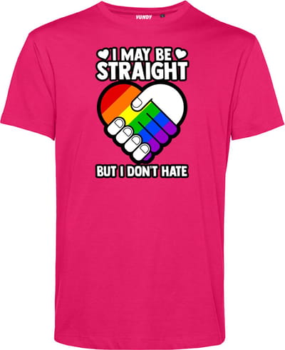 T-shirt I May Be Straight | Gay pride shirt kleding | Regenboog kleuren | LGBTQ | Roze | maat XS