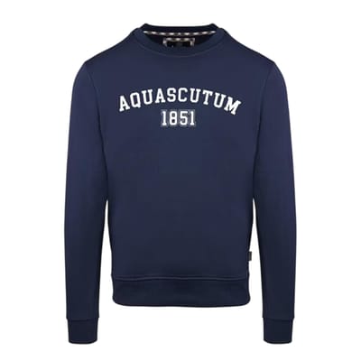 Aquascutum Heren-sweatshirt met gebogen logo (Marine)
