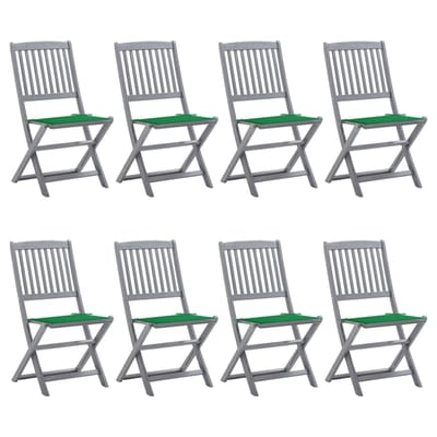 vidaXL - Opklapbare - stoelen, - 8 - stuks, - inclusief - kussens, - van - massief - acaciahout