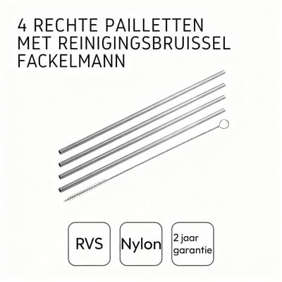Set van 4 roestvrijstalen rietjes met reinigingsborstel 24 cm Fackelmann Bar Concept