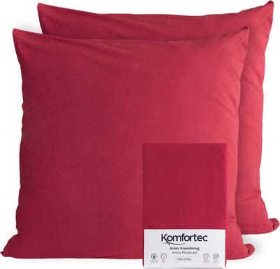 Komfortec Set van 2 Premium Jersey Kussenslopen 50x50 cm - Superzachte Kussenhoes – 100% Katoen – 150 g/m² - Rood