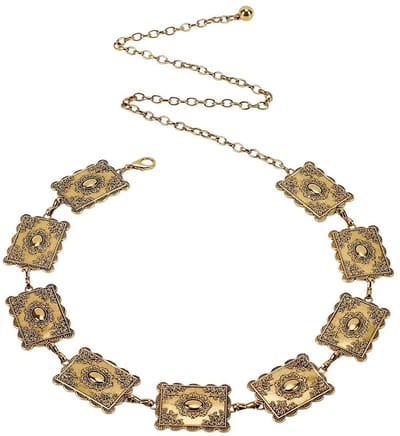 Dailygoods- Riem 23,6 cm - Metalen Riem - Antieke Gouden Schakelketting - Dames Accessoire - Tibetaanse Stijl - Jeans/Jurk Accessoire - Ceintuur