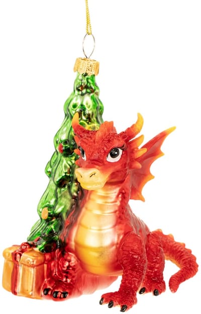 Rode draak met kerstboom kerstbal - Sass & Belle