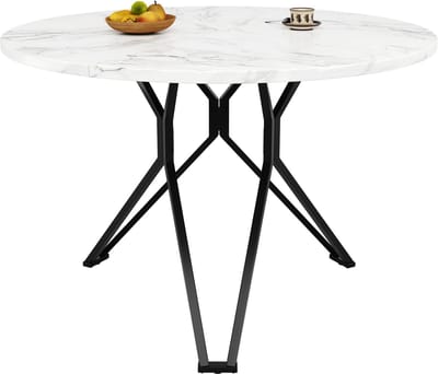 Ronde eettafel 100x100x76 cm - keukentafel - geschikt voor 4 personen - salontafel - marmeren blad - zwart