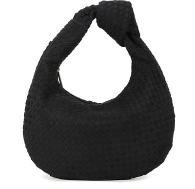 Kunst suede handtas Abby - gevlochten - Zwart