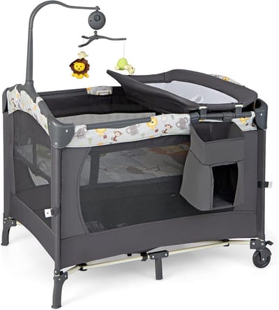 3 in 1 Inklapbaar Babyreisbed met Aankleedkussen en Box – Ideaal voor Reizen en Thuis