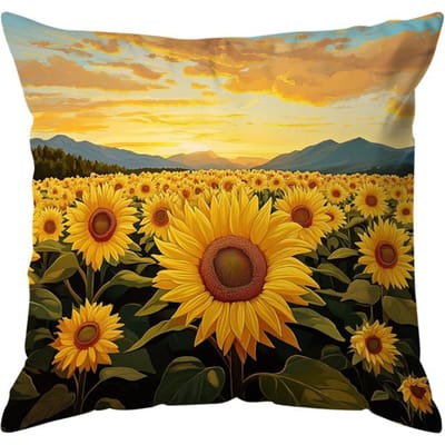 Zonnebloemvelden Kussens Kussensloop Bedrukt Polyester 45X45Cm Sierkussenhoes Decoratief Bankkussen Kussensloop Huisdecoratie Peach skin 18*18(CM)-1Pcs