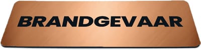 Deurbordje Brons/Koper-look met tekst brandgevaar - Formaat 150 x 50 mm x 1,6 mm - Zelfklevend | Luxe uitstraling | Geborstelde Koper/Brons toplaag | Gratis Verzending | Decoporta