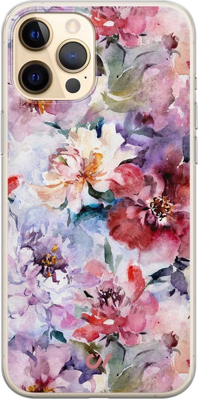 Hoesje geschikt voor Apple iPhone 12 - Bloemen Acryl - - Roze - Apple - Casevibes