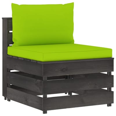 vidaXL - Middenbank - sectioneel - met - kussens - grijs - geïmpregneerd - hout