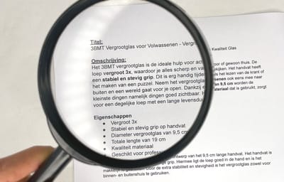 3BMT - Vergrootglas voor Volwassenen - Vergroot 3x - Loep van Kwaliteit Glas