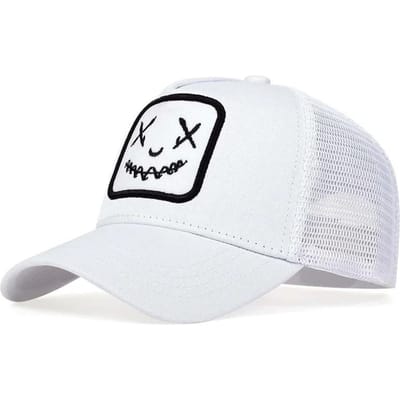 Unisex Baseballpet Glimlachend Gezicht Patroon Petten Mannen Vrouwen Zomer Trucker Hoed (White,54cm-60cm) wit