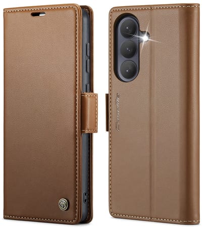 CaseMe Geschikt voor Samsung Galaxy S26 PU-leren bookcase stand hoes - Bruin