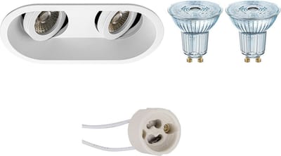 LED Spot Set - LEDVANCE Parathom PAR16 940 36D - Proma Zano Pro - GU10 Fitting - Dimbaar - Inbouw Ovaal Dubbel - Mat Wit - 3.4W - Natuurlijk Wit 4000K - Kantelbaar - 185x93mm