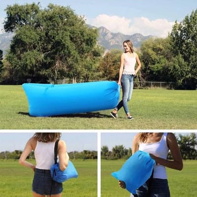 1x Opblaasbare Air Lounger – Draagbare Lazy Sofa, Zitzak en Luchtbed – Perfect voor Camping, Festival, Strand, Tuin en Muziekfestival – Lichtgewicht Opblaasbare Bank met Draagtas - blauw