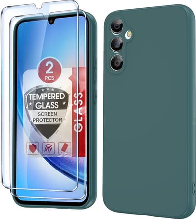 Hoesje geschikt voor Samsung Galaxy A35 siliconen hoesje Pine Groen zacht TPU backcover - Met gehard glas screenprotector - 2 stuks
