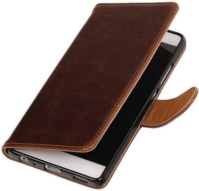 Zakelijke Book Case Telefoonhoesje Geschikt voor de Huawei P9 Lite - Portemonnee Hoesje - Pasjeshouder Wallet Case - Mocca