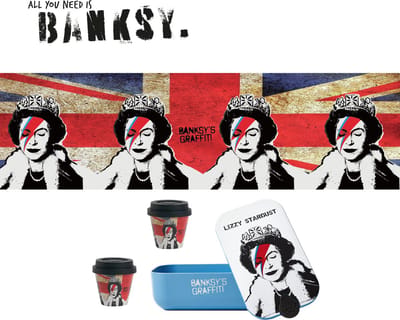 Quy Cup Banksy Edition “Lizzy Stardust" Pakket 2 Essentials Inbegrepen (Lunchbox & Espressokopje)