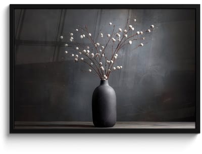 Poster in lijst - Fotolijst 90x60 cm - Posters - Takken - Vaas - Bolletjes - Wit - Posterlijst zwart - Decoratie - Wanddecoratie woonkamer - Muurdecoratie slaapkamer