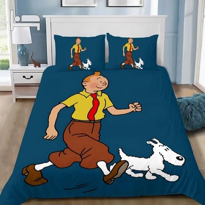 Dekbedovertrek Kussensloop Avonturen van Kuifje Beddengoed Set Volwassene Jongen Meisje Slaapkamer Decoratie Kinderen Cadeau Eenpersoons Tweepersoons Groot EU Single(135*200cm)3pcs gray