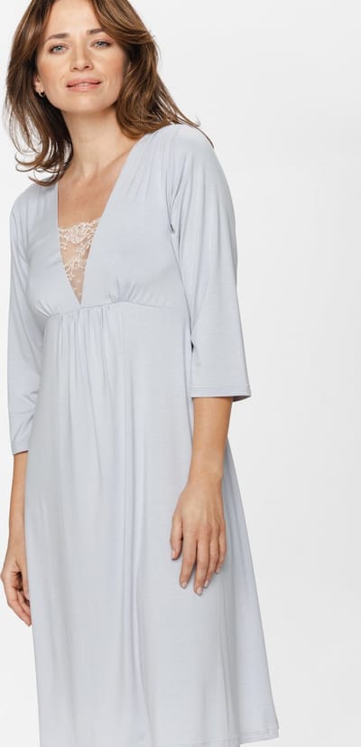 Dames nachthemd halflang-V-hals met kant-3/4 mouwen-duurzame nachtkleding-blauw-maat S