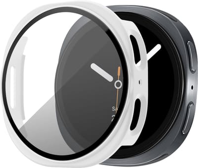 Bandz PC hard case hoesje met screenprotector - geschikt voor Samsung Galaxy Watch 9/8 - 44mm - beschermhoes van hard plastic - full cover (wit)